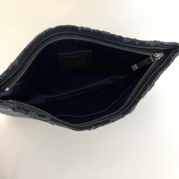 Coach Sequin Wristlet Clutch Envelope Sparkly Evening Bag Black 26484